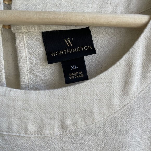 Womens Worthington 3/4‎ Sleeve Blouse Oatmeal With Back Closure Accents - Picture 4 of 5